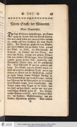 Vierte Stuffe der Maurerei. Klein Baumeister.