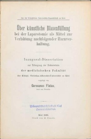 Über künstliche Blasenfüllung bei der Laparotomie als Mittel zur Verhütung nachfolgender Harnverhaltung