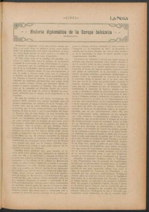 Historia diplomática de la Europa balcánica : (Continuación)