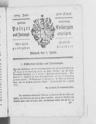 27tes Stück., Ausgabe vom 7. Juli 1779