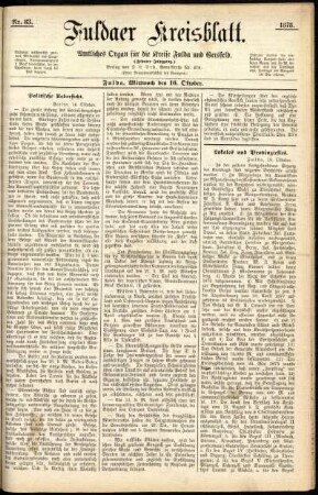 Erste Ausgabe vom Mittwoch, den 16. Oktober 1878.