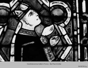 Fenster B-IX, B-VIII und B-VII der Nikolauskapelle : Fenster B-VIII: Präsentation der Orsini-Brüder : Stifter Kardinal Napoleone Orsini