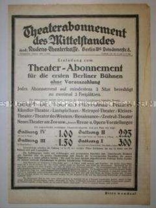 Werbeblatt für ein Theater-Abonnement