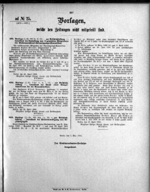 Anlage: ad No.25 (431-433.), Vorlagen, welche den Zeitungen nicht mitgeteilt sind