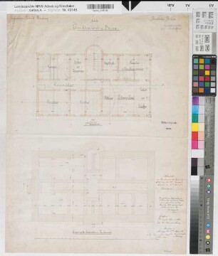Brilon, Amtsgericht, Erdgeschoss und 1. Obergeschoss, Grundriss und Grundriss für Erdarbeiten