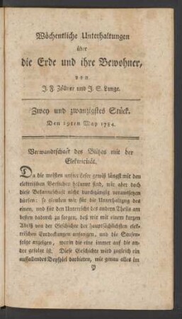 Zwey und zwanzigstes Stück