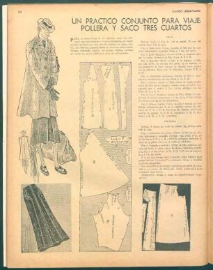 Un práctico conjunto para viaje: Pollera y saco tres cuartos [Dibujos]