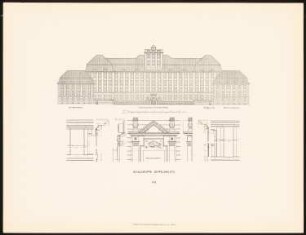 Schulgebäude am Zeppelinplatz, Berlin: Ansicht, Details Realschulhaus (aus: Neubauten der Stadt Berlin, Bd. XI, 1912)