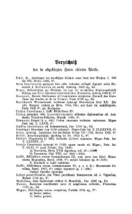 Verzeichniß der in abgekürzter Form citirten Werke.