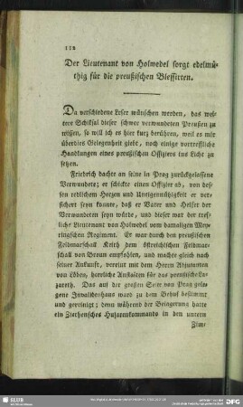 Der Lieutenant von Holwedel sorgt edelmüthig für die preußischen Blessirten