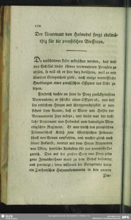 Der Lieutenant von Holwedel sorgt edelmüthig für die preußischen Blessirten