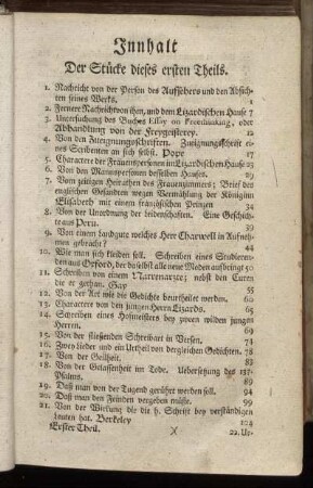 Innhalt Der Stücke dieses ersten Theils.