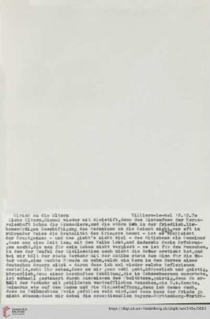 Briefe von und an Ulrich und Ulrike von Wilamowitz-Moellendorff ("2. Abschrift"): Brief von Ulrich von Wilamowitz-Moellendorff an Arnold von Wilamowitz-Moellendorff und Ulrike von Wilamowitz-Moellendorff