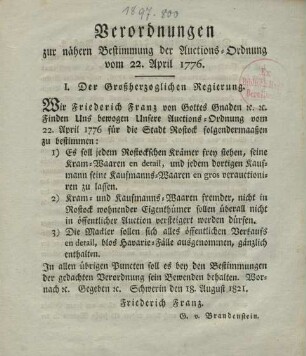 I. Der Großherzoglichen Regierung.