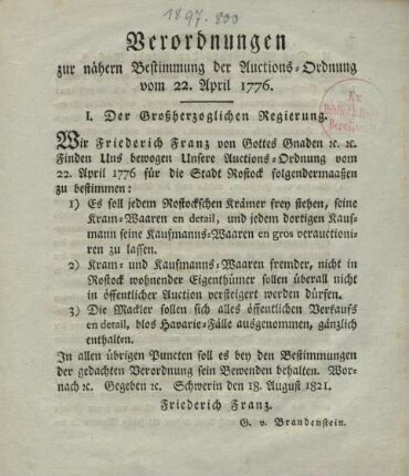 I. Der Großherzoglichen Regierung.