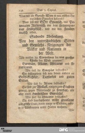 Siebende Abtheilung. Von den unterschiedlichen Sitten und Gemüths-Neigungen der Völker und Nationen in der Welt