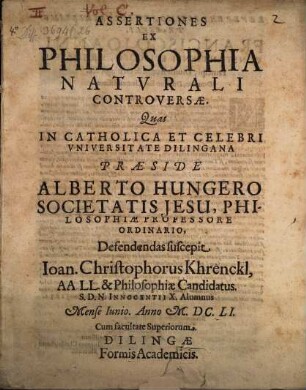 Assertiones Ex Philosophia Natvrali Controversae