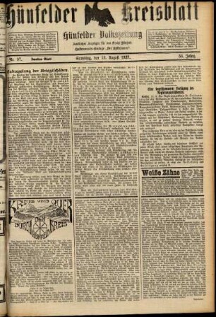 Zweite Ausgabe vom Samstag, den 13. August 1927.