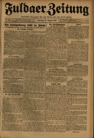Erste Ausgabe vom Sonntag, den 27. August 1922.