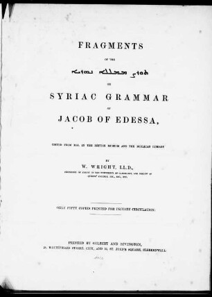 Fragments of the ... or Syriac Grammar of Jacob of Edessa