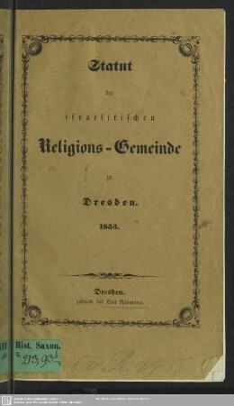 Statut der israelitischen Religions-Gemeinde zu Dresden