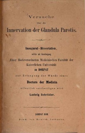 Versuche über die Innervation der Glandula Parotis : Inaug. Diss.