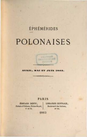 Éphémérides polonaises. 1863