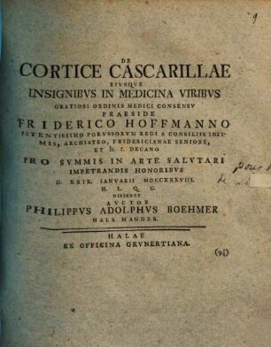 De cortice cascarillae eiusque insignibus in medicina viribus