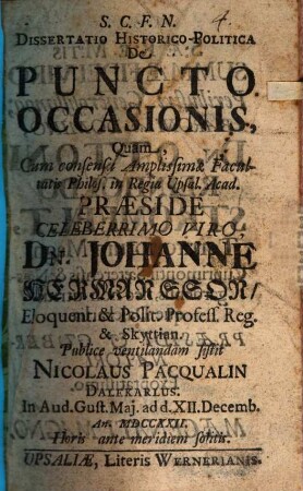 Diss. hist. polit. de puncto occasionis
