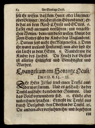 Evangelium am Sontage Oculi/ ...