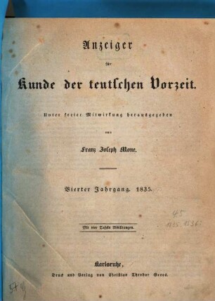 Anzeiger für Kunde der deutschen Vorzeit : Organ d. Germanischen Museums, 4. 1835
