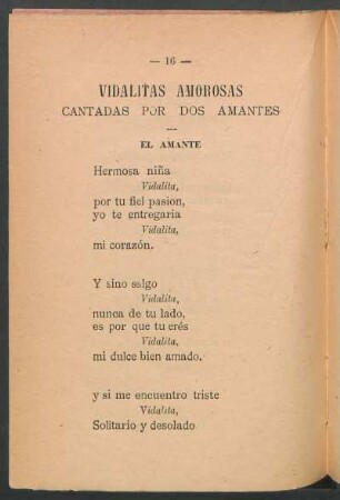 Vidalitas amorosas : Cantadas por dos amantes