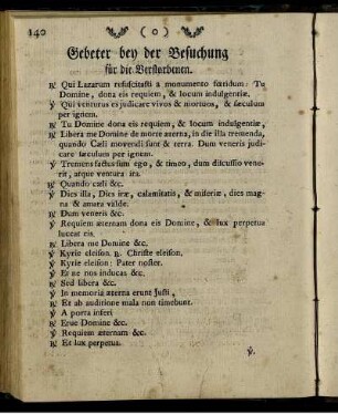Gebeter bey der Besuchung für die Verstorbenen.