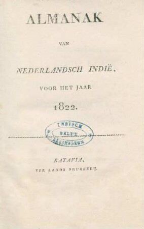 1822: Almanak en naamregister van Nederlandsch-Indie