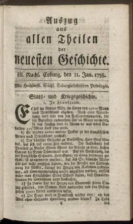 III. Nachl. Coburg, den 21. Jan. 1758.