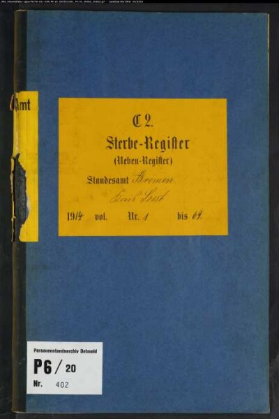 Sterberegister Standesamt Bremen