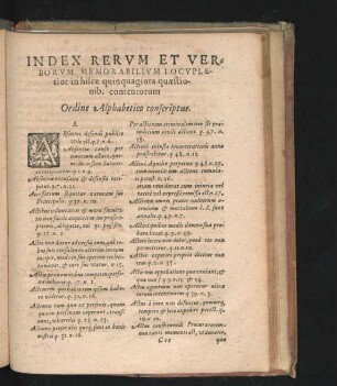 Index Rerum Et Verborum Memorabilium Locupletior in hisce quinquaginta quaestionib. contentorum