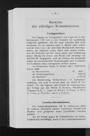 Berichte der ständigen Kommissionen.