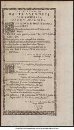 Inscitum Cl. Viri Balthas. Exneri De Hirschberga Spero Meliora ...