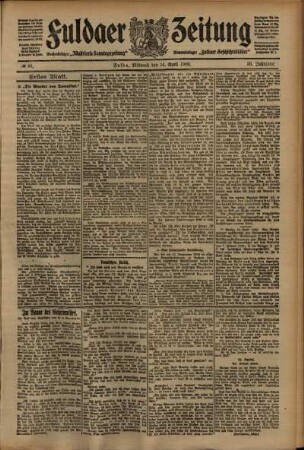 Erste Ausgabe vom Mittwoch, den 14. April 1909.
