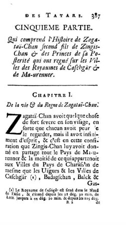 Chapitre I. De la vie et du Regne de Zagatai-Chan