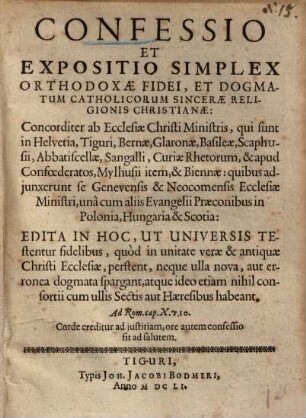 Confessio et expositio simplex orthodoxae fidei et dogmatum catholicorum sincerae religionis christianae