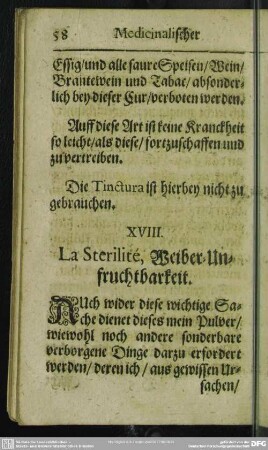 XVIII. La Sterilité, Weiber-Unfruchtbarkeit