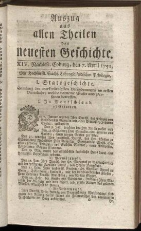 XIV. Nachlese. Coburg, den 7. April 1751.