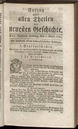 XIV. Nachlese. Coburg, den 7. April 1751.