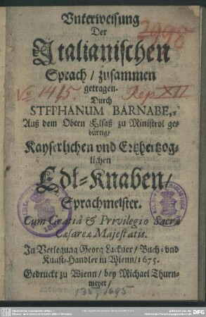 Unterweisung der italiänischen Sprach