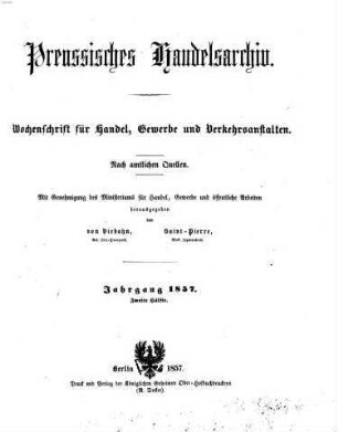 Preußisches Handels-Archiv : Wochenschrift für Handel, Gewerbe und Verkehrs-Anstalten. 1857, 2