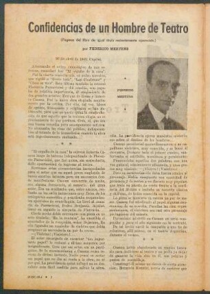 Confidencias de un hombre de teatro : (Páginas del libro de igual título recientemente aparecido)