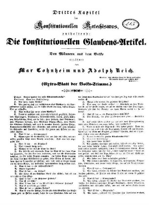 Drittes Kapitel des Konstitutionellen Katechismus, enthaltend: Die konstitutionellen Glaubensartikel.