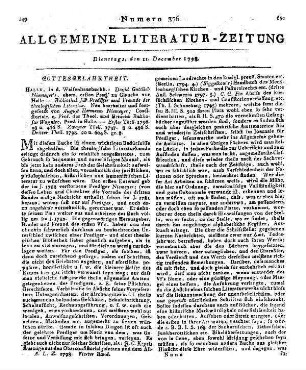 Niemeyer, D. G.: Bibliothek für Prediger und Freunde der theologischen Literatur. T. 1-3. Neu bearb. und fortgesetzt v. A. H. Niemeyer und H. B. Wagnitz. Halle: Waisenhaus 1796-98